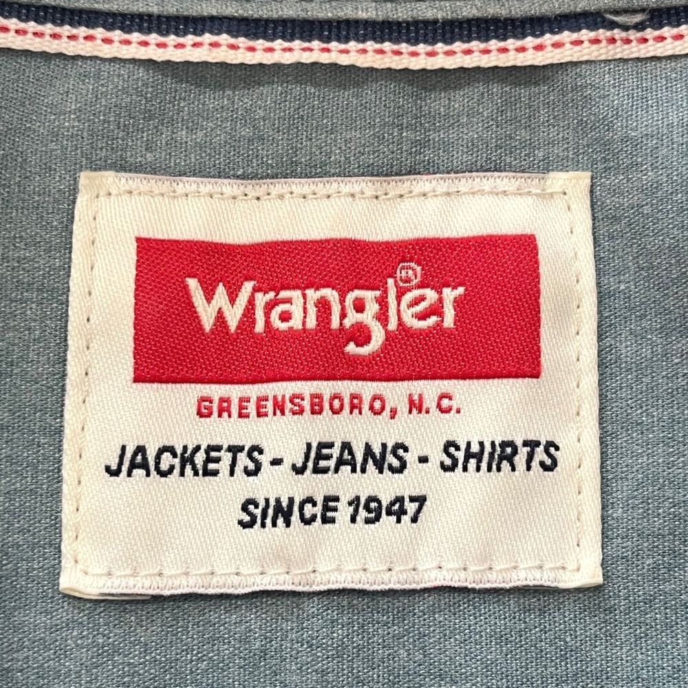 Wrangler Mens Button Down Shirt 2XL Green Short Sleeve Stretch Poplin Relaxed - Picture 3 of 9